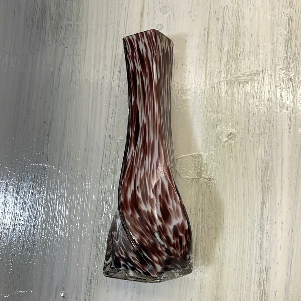 Elegant Vintage Brown & White w/ Hints of Green Art Glass Vase